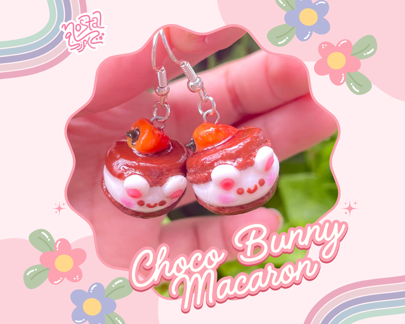 Strawberry Choco Bunny Macaron Earrings