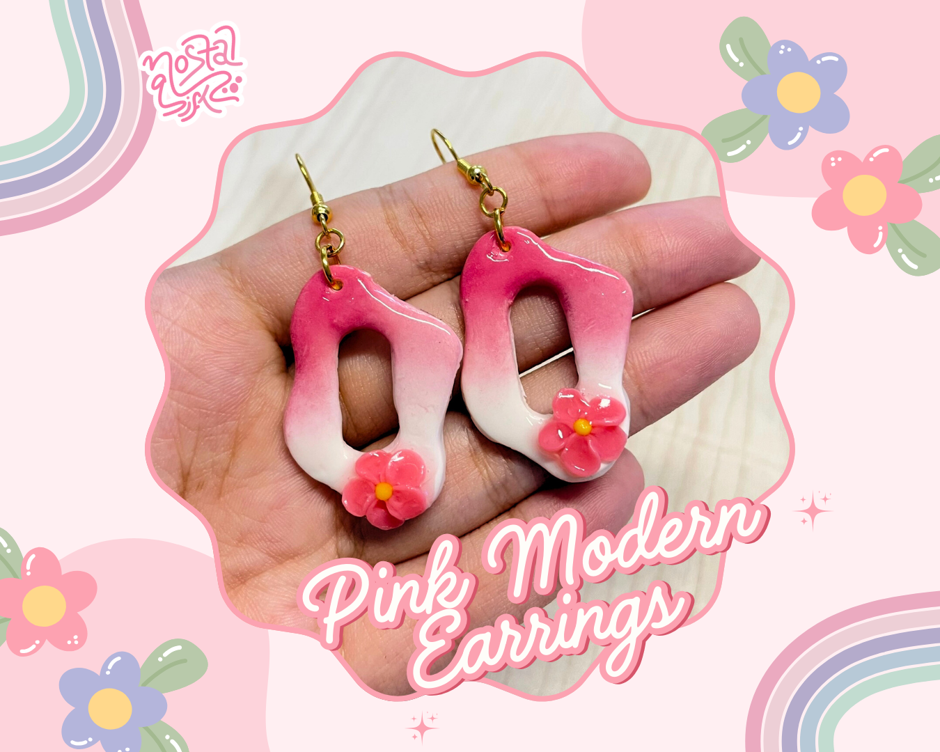 Pink Modern Floral Earrings