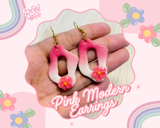 Pink Modern Floral Earrings