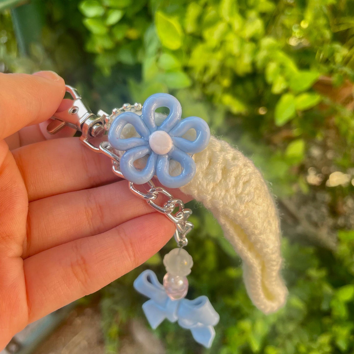 Handmade Crochet Blue Ribbon Wristlet Keychain Cute Keychain Fun Keyring Gift for Her Handmade Accessories Blue Ribbon Keychain