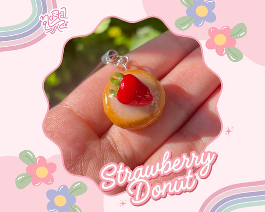 Handmade Strawberry Donut Keychain Cute Donut Keyring Dessert Keychain Fun Keychain Foodie Gift Gift for Her Cute Accessories