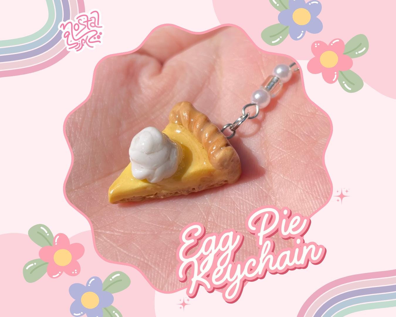 Handmade Polymer Clay Egg Pie Keychain Cute Dessert Keychain Foodie Gift Fun Keyring Cute Food Jewelry Gift for Her