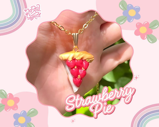 Handmade Strawberry Pie Necklace Cute Dessert Jewelry Foodie Gift Sweet Treat Pendant Gift for Her Kawaii Accessories