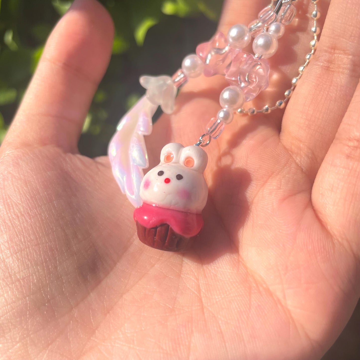 Handmade Cute Bunny Cupcake Keychain Fun Dessert Keyring Cute Food Jewelry Bunny Keychain Gift for Her Gift for Friend Cute Kawaii Keychain