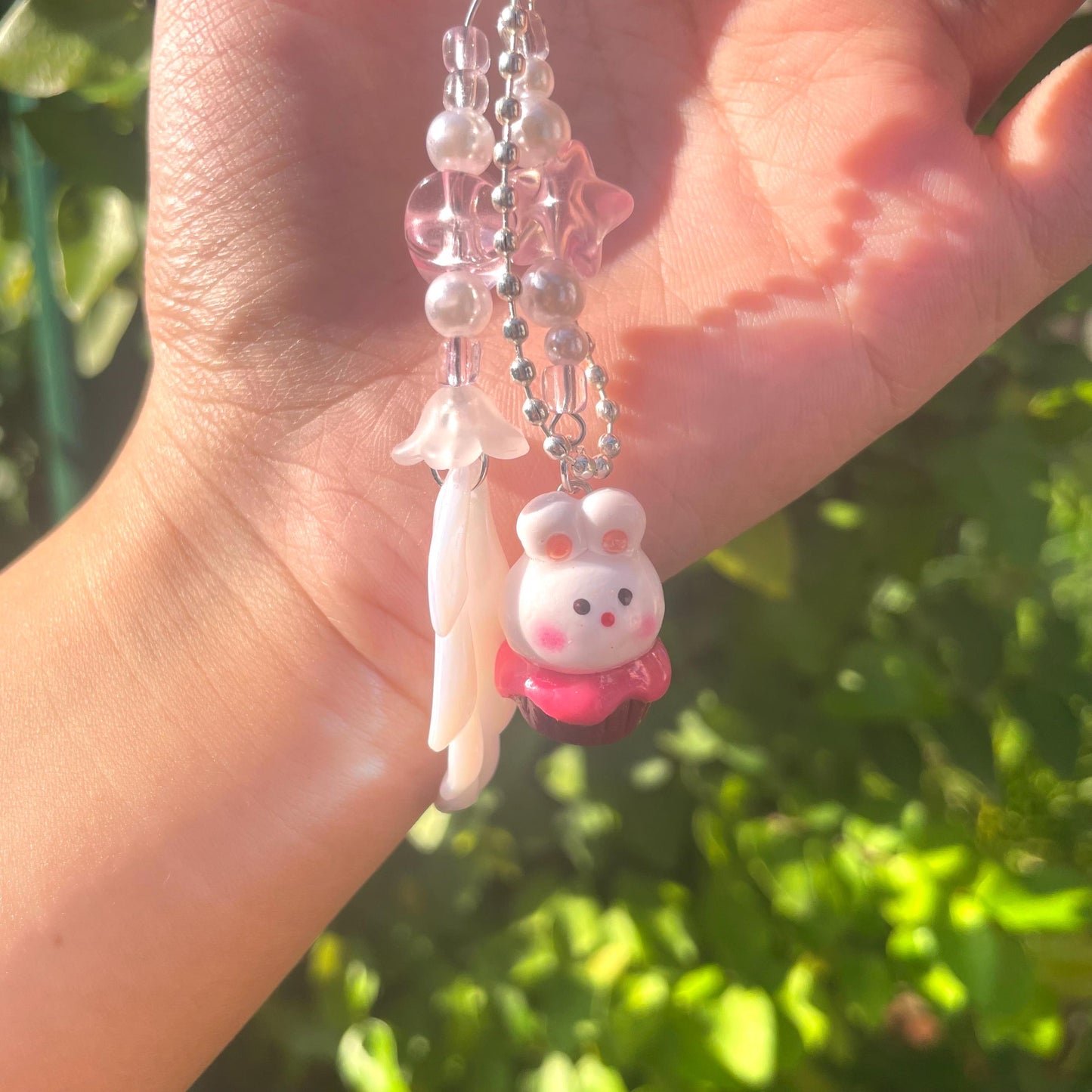 Handmade Cute Bunny Cupcake Keychain Fun Dessert Keyring Cute Food Jewelry Bunny Keychain Gift for Her Gift for Friend Cute Kawaii Keychain