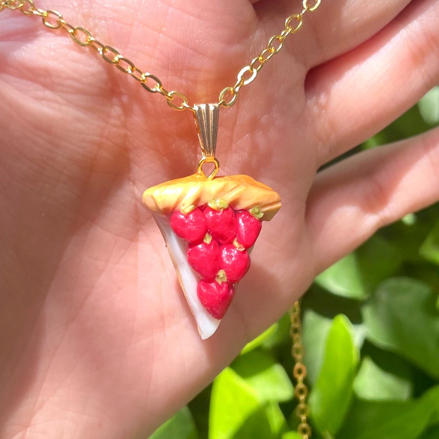 Handmade Strawberry Pie Necklace Cute Dessert Jewelry Foodie Gift Sweet Treat Pendant Gift for Her Kawaii Accessories