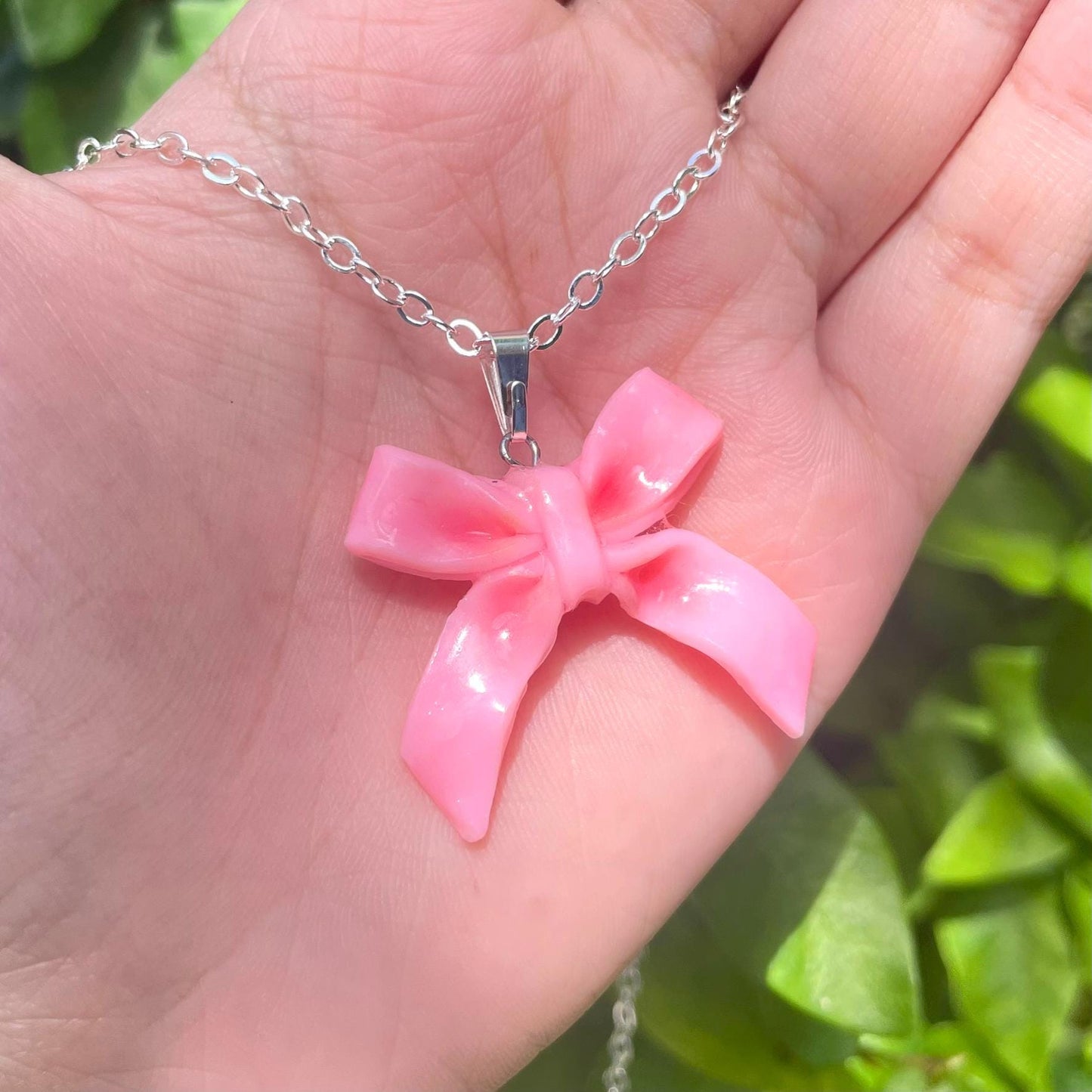 Handmade Pink Ribbon Necklace Cute Bow Pendant Jewelry Gift for Her Kawaii Accessories Elegant Minimalist Necklace