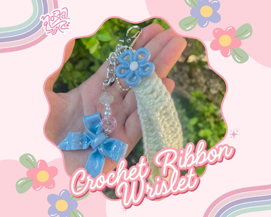 Handmade Crochet Blue Ribbon Wristlet Keychain Cute Keychain Fun Keyring Gift for Her Handmade Accessories Blue Ribbon Keychain