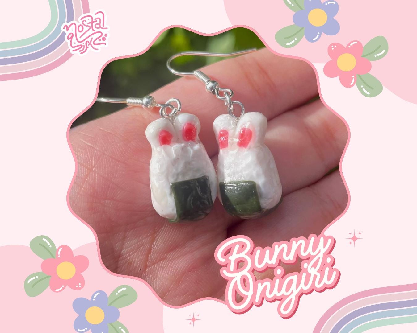 Handmade Bunny Onigiri Earrings Cute Animal Food Earrings Japanese Style Jewelry Kawaii Gifts for Her Fun Accessories