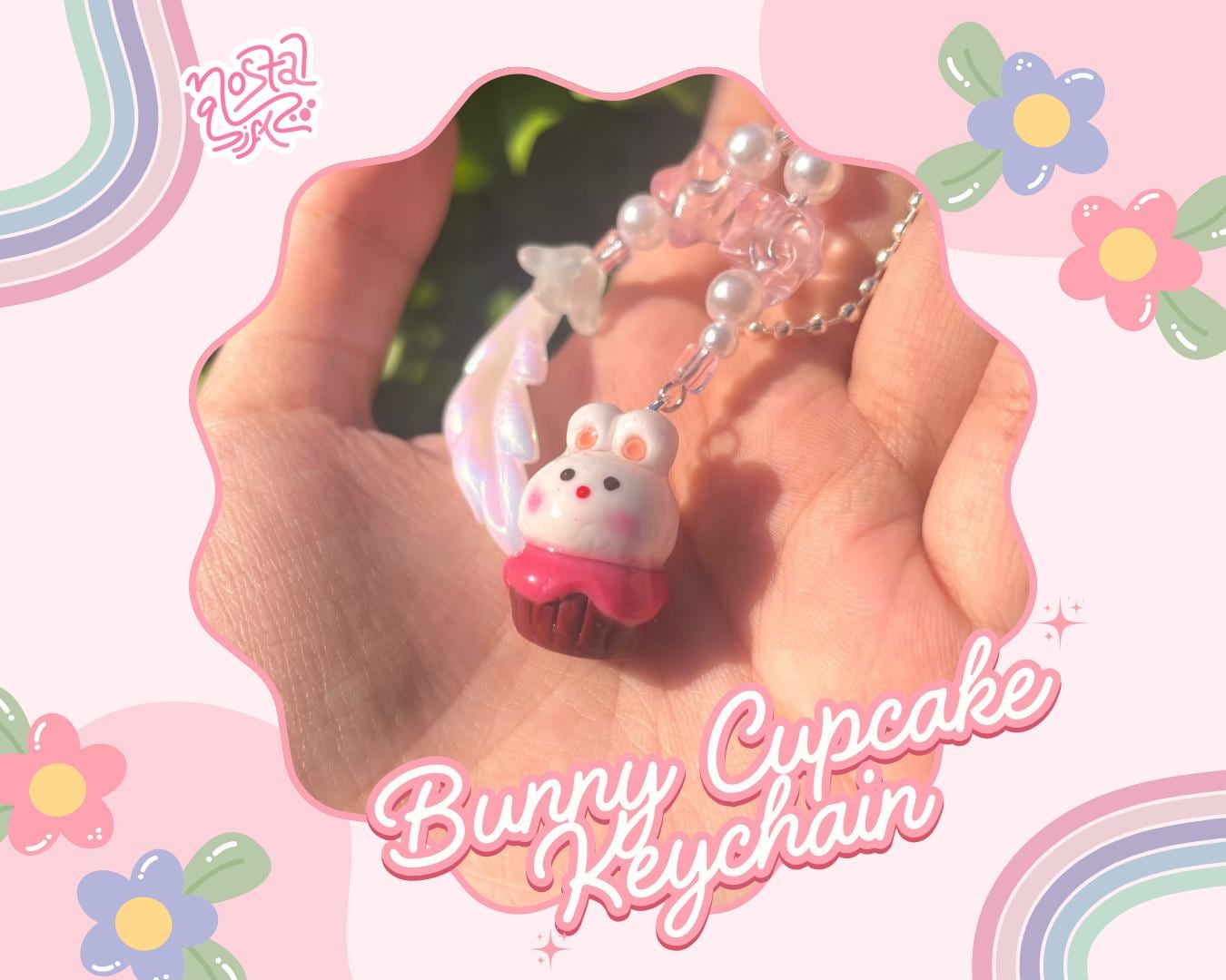 Handmade Cute Bunny Cupcake Keychain Fun Dessert Keyring Cute Food Jewelry Bunny Keychain Gift for Her Gift for Friend Cute Kawaii Keychain