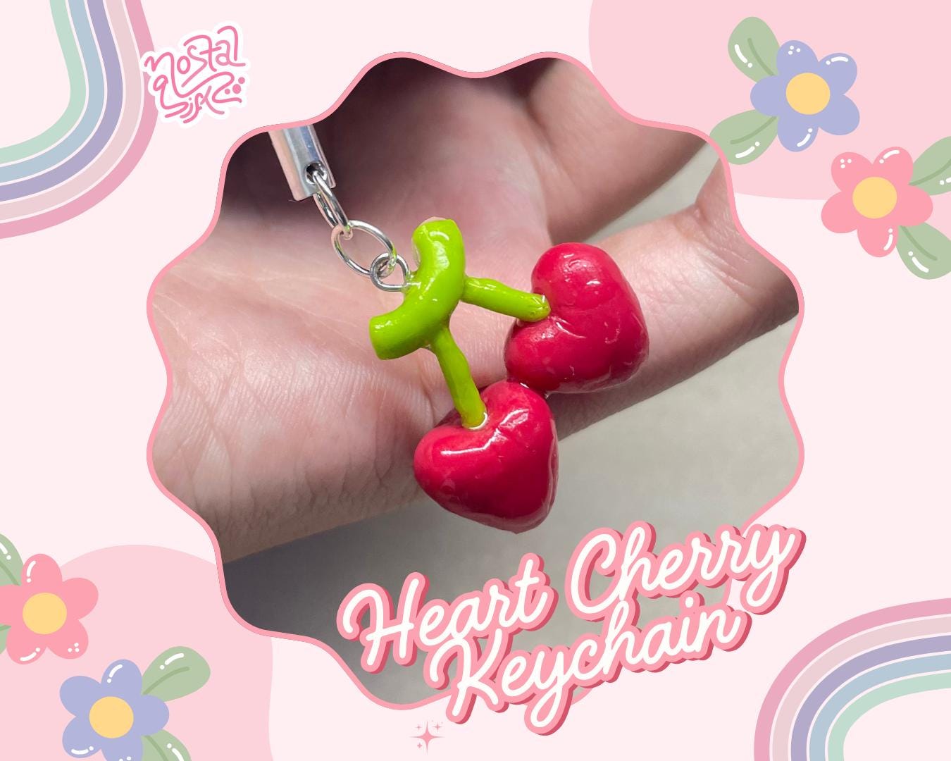 Handmade Polymer Clay Cherry Heart Keychain Cute Dessert Keychain Fun Keyring Foodie Gift Cute Food Jewelry Gift for Her