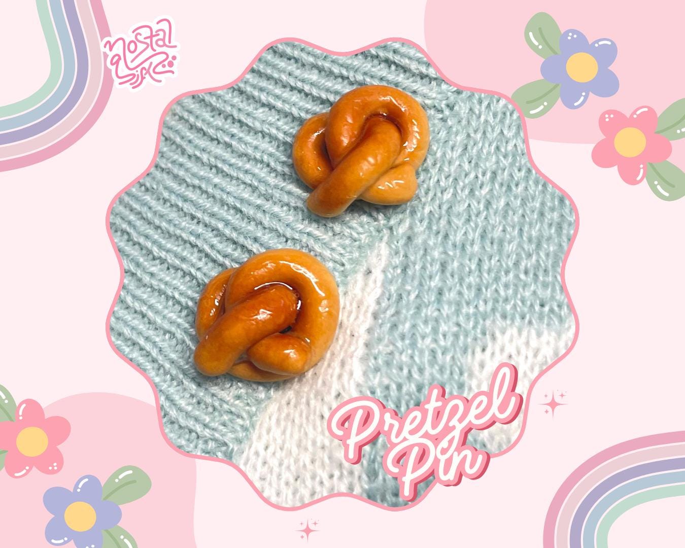 Handmade Polymer Clay Pretzel Brooch Pin Cute Food Brooch Unique Pin Jewelry Fun Accessories Gift for Her